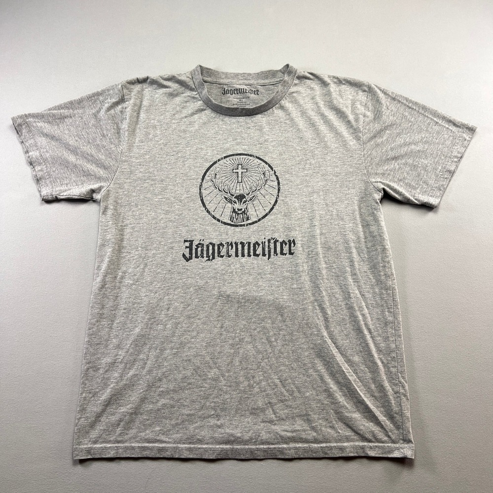 Jagermeister T Shirt Mens Large Heather Gray Stag Logo Graphic Cotton Crew Neck